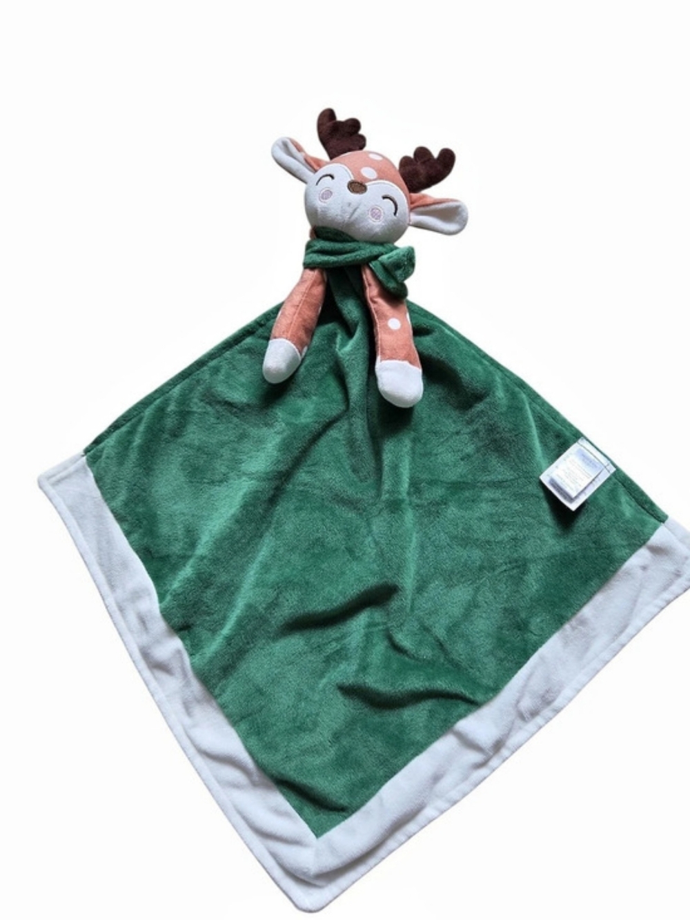 Modern Baby Christmas Deer Lovey Security Blanket Snuggle Toy Green Plush